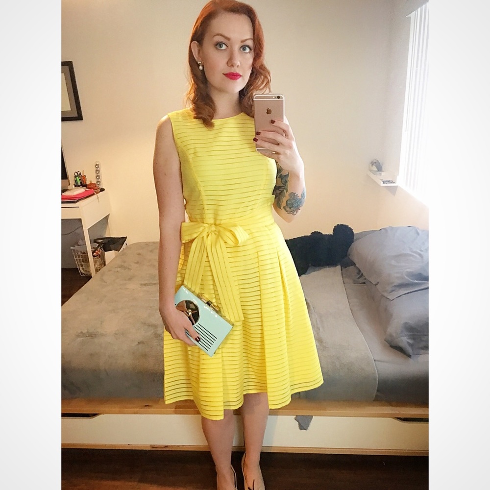 Sunshine Lemon Yellow Fit & Flare Dress Size 6